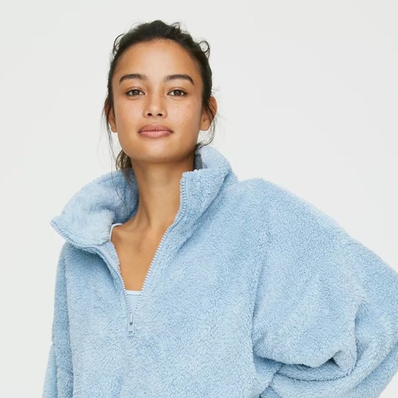 like new Aritzia TNA fuzzy Zip Mockneck in Dune blue -Size S - Picture 4 of 4